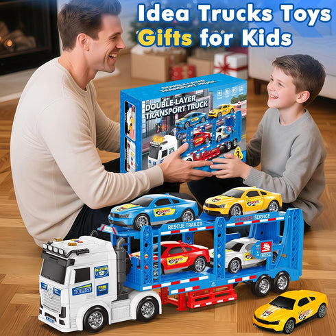 3, 4, 5, 6, 8 BainGesk Semi Truck Toys Car for Years Old Boys Girls, Adjustable Double Decker Carrier Truck with Light