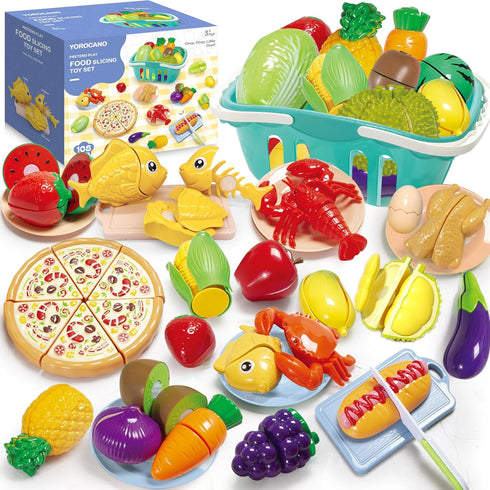 YOROCANO Pretend Play Food for Kids Kitchen - 108Pc Pretend Play Kitchen Accessories,