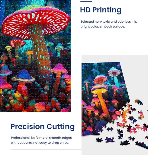 1000 Pieces Puzzle for Adults, Mushrooms Wooden Puzzle, Challenging Family Activity Gift, 29 x 20 in
