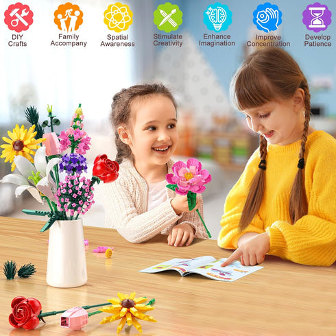 Set, 699 Flowers Bouquet Building Flower Botanical Collection Building Toys, Home & Office Creative Decoration