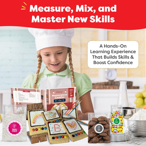 Set 6-12 Baketivity Masterpiece Cookies Kids Baking Kit - Cooking Kit for Kids with Premeasured Ingredients, Step by