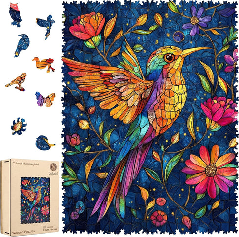 Delobil Wooden Puzzles for Adults 200 Pieces,Hummingbird Wooden Puzzles, Unique Shaped Hummingbird