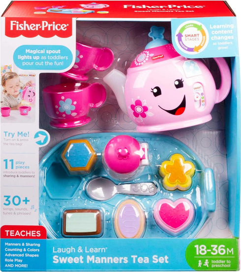 Set 18+ Fisher-Price Toddler Toy Laugh & Learn Sweet Manners Tea with Music & Lights for Educational Pretend Play Kids