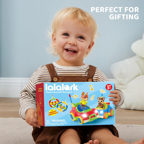 lalalark 2 Pack JOVA Remote Control Car for Toddlers, RC Cars with Cartoon Figure, Kids Toy Bumper Cars with LED Lights