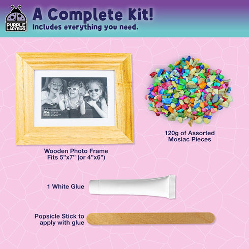 PURPLE LADYBUG DIY Mosaic Photo Frame Craft Kit - Summer Activities for Kids & Teens, Arts & Crafts for Girls 8-12