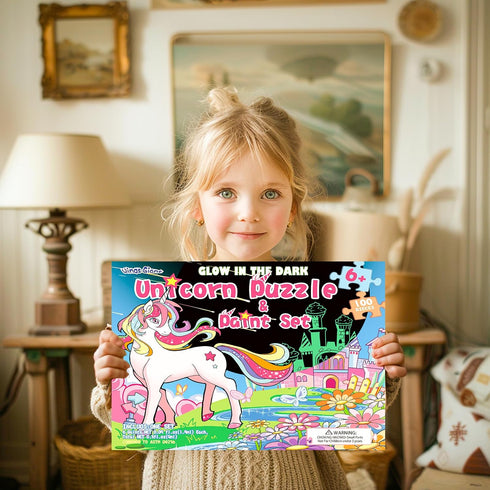 Wings Gaint Glow in The Dark 100 Piece Unicorn Puzzle with Paints for Kids Ages 4-8, Birthday Gift Idea