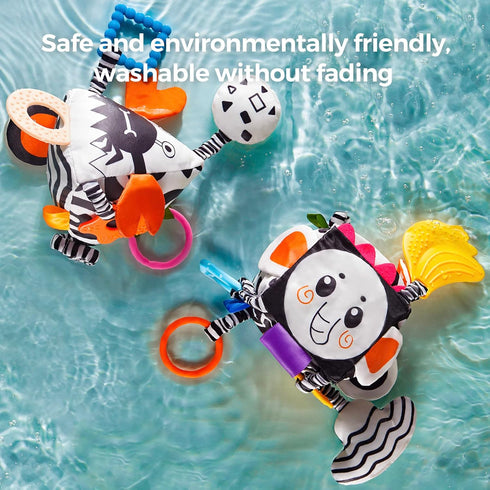 TUMAMA High Contrast Baby Toys, Black and White Infant Toys 0-3 Months, Soft Sensory Rattles with Teether