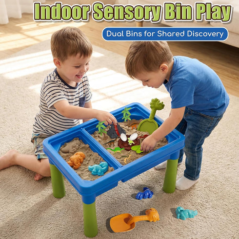 16 Lehoo Castle Dinosaur Sensory Table with Sand, Sand Table with Lid & Dinosaurs, Adjustable Legs, Indoor Outdoor