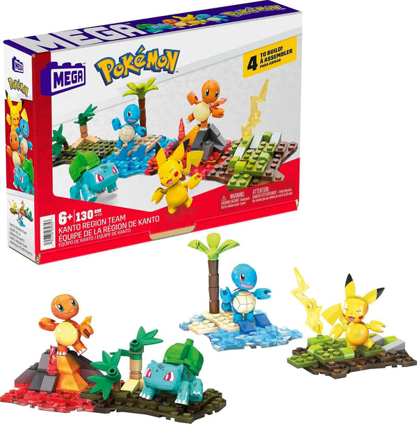 Kanto Region Team MEGA Pokémon Building Toys Set, 130 Pieces, 4 Poseable Characters for Kids
