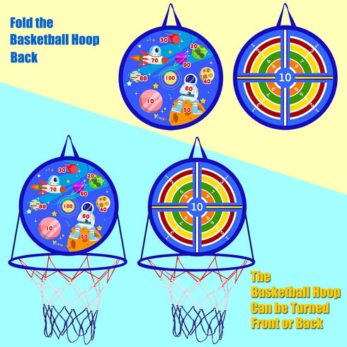 2 in 1 Basketball Hoop and Dart Board - 14" for Kids, Sports & Outdoor Play Birthday Gift Toys