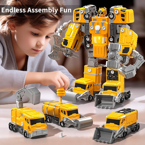 WATUDOU 5-7, 5-in-1 5 6 7 8 4-8 Toys for Ages Take Apart Construction Vehicle Trucks Transform to Robot, Year Old Boy