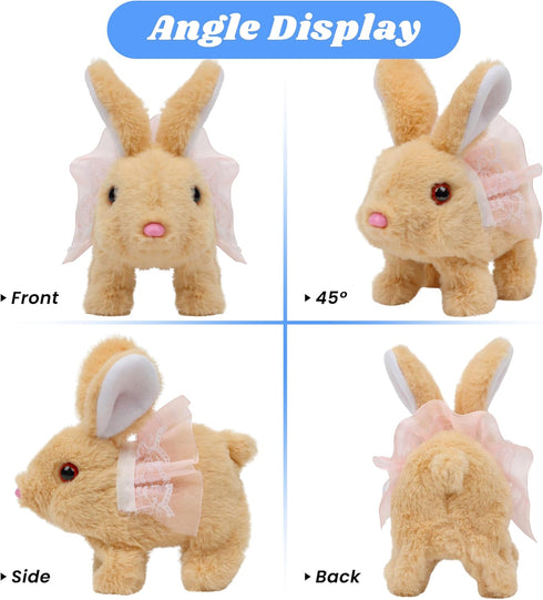 Hopearl Hopping Rabbit with Dress Interactive Electronic Pet Plush Bunny Toy with Sounds and Movements, Animated