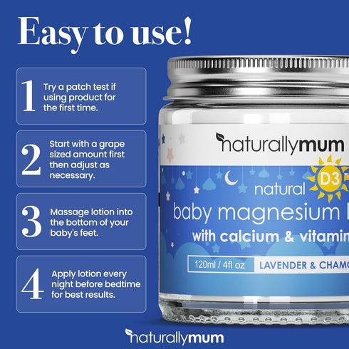4.2 oz NaturallyMum Baby Magnesium Lotion with Calcium & Vitamin D | Support for Sleep, Heart, Bone, Nerve, Gut