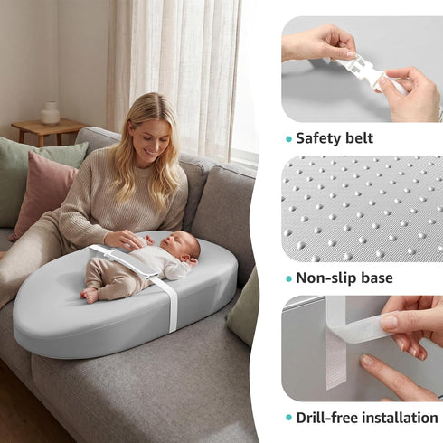 YENING Waterproof Leather Changing Pad - Washable Baby Diaper Mat - Grey