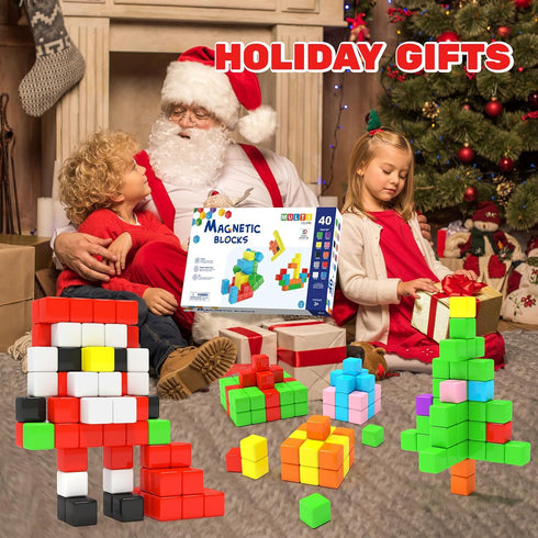 40pcs Magnetic Blocks for Toddler Toys, Large Building Blocks for Classroom, STEM Montessori Magnet Toys for Ages 3-6