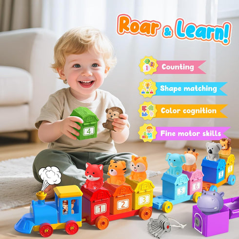 2 3 4 5 Counting Set, 2-4 3-5 Animal Montessori Learning Toys for Year Old Kids, Toddler Animals Train Locks & Keys