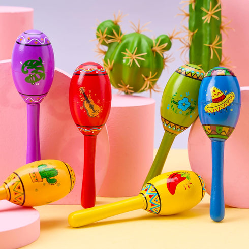 JOYIN Cinco De Mayo 6 PCS Mini Wooden Maracas for Kids, Mexican Fiesta Party Favors and Noisemakers