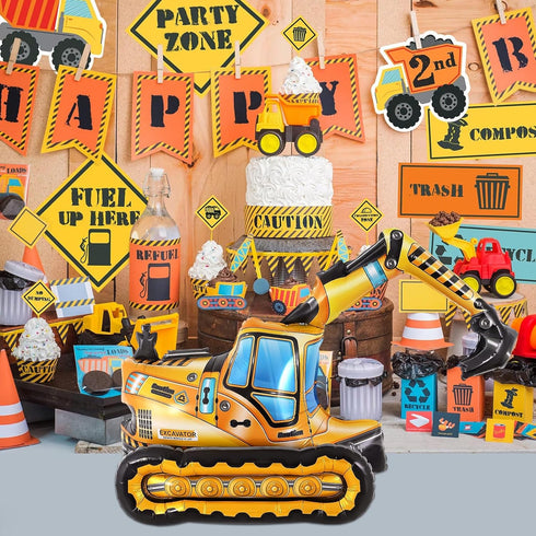 YOTHORN 4D Self Standing Foil Construction Balloon,Large Excavator Balloon, Digger Engineering Vehicle Balloons