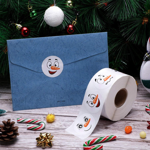800 Pcs Christmas Snowman Sticker Roll - Cute Round Circle Stickers for Winter Party Decoration