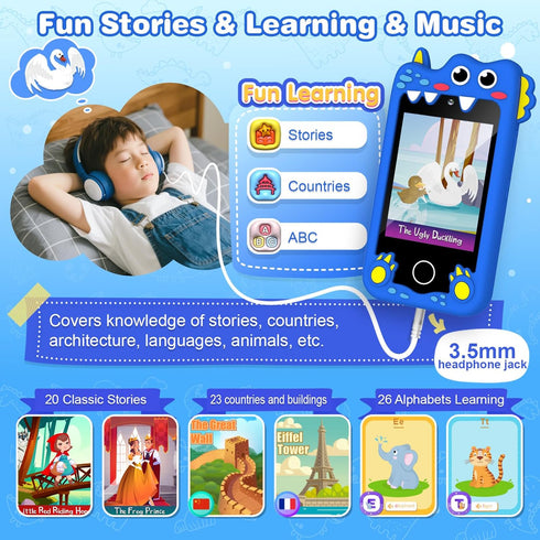 3-6 2.8" 28 MP3 32GB M SANMERSEN Dinosaur Kids Smart Phone for Year Olds Touchscreen, Dual Camera, Learning Games