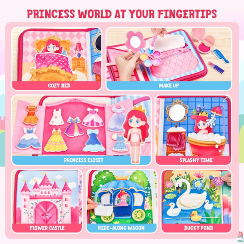 1-3, 1 JoyCat Travel Toys for Toddlers Princess Busy Book Busy Book for Year Old, Dress-Up, Unicorn & Castle Play Quiet