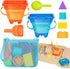 Collapsible Sand Toys - 9pcs Sand Castle Building Kit: Foldable Buckets, Shovels, Molds & Mesh Bag for Kids 3-12