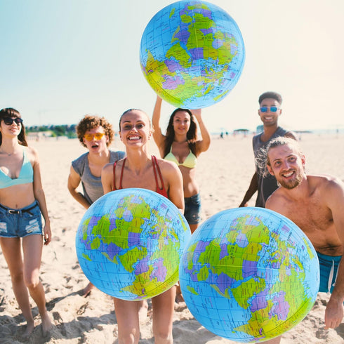32 Pack 16 Inch Inflatable Globe Bulk, Blow up Beach Ball for Classroom Teaching and Pool Party
