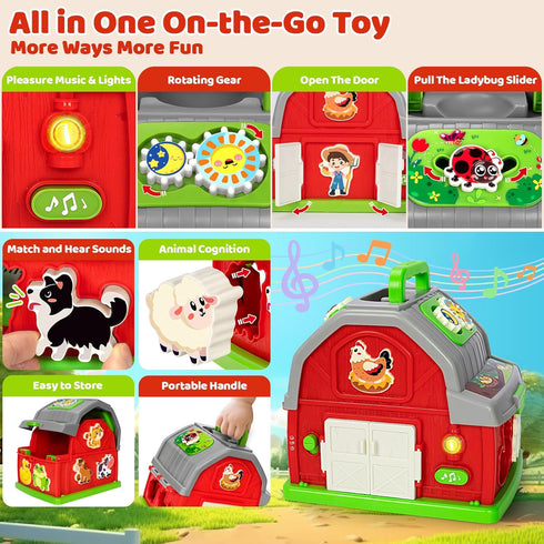 1 2 3 12-18 Toddler Toys for Year Old Boys Girls, Upgraded Musical Farm Animal Barn Toy Gifts, Montessori Fine Motor
