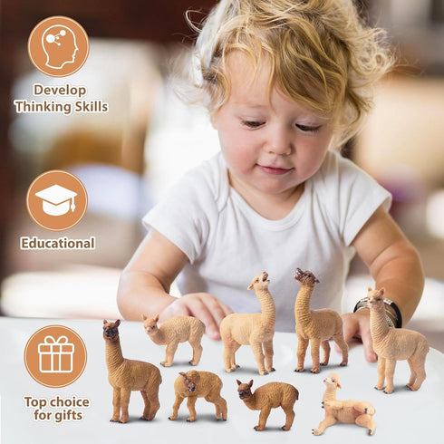 Toymany 8PCS Realistic Alpaca Figurines, Plastic Llama Figures for Christmas Birthday Toy Gift for Kids
