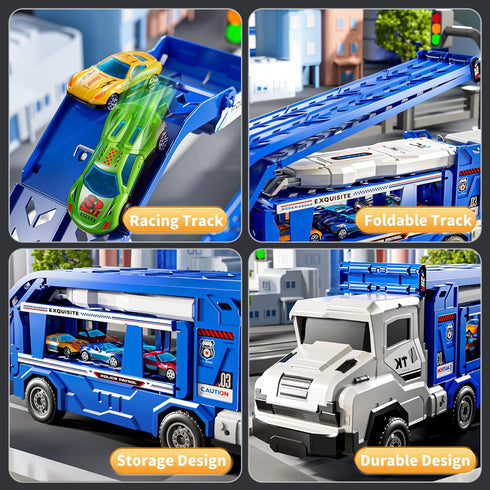 GOGIHCCH 3-in-1 2-4 12 3-5 4-8(Blue) Kids Carrier Truck Toy Car Tracks for Toddlers Years Old with Racing Cars Toys