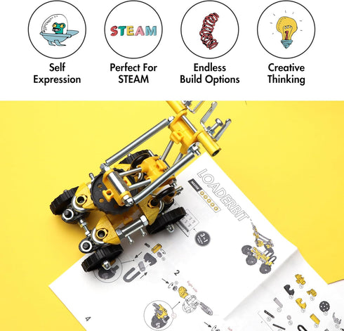 Build Your Own Excavator Toy, 150+ Pcs Vehicle Construction Toys, LoaderBit Educational STEM Kit for Ages 8-12