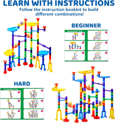 JOYIN 150Pcs Glowing Marble Run - Construction Building Blocks Toys with 5 Glow in The Dark Glass Marbles