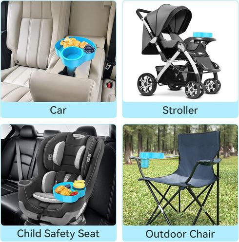 (2, Car Seat Snack Tray for Kids: Kids Car Travel Tray with Cup Holder, Toddlers Road Trip Essential, Snacks Food Plate