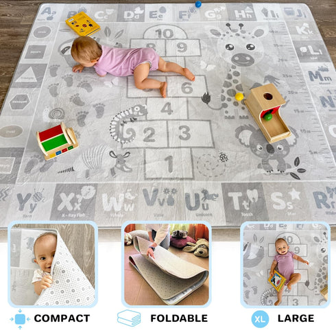 6-12 1-3 QUOKKA Baby Mat for Floor Play for Babies Months Super Soft Baby Floor Play Mat for Toddlers ABC Grey Extra
