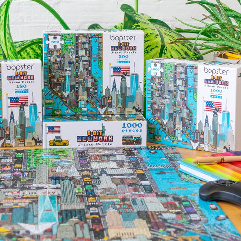 1000 Piece Puzzle - 8-bit Retro Gaming Style New York City - 100% Recycled Cardboard