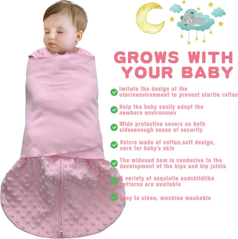 Swaddle,3-Way Blanket,2 Pack 2.0 0-3 BSTOPPT Fleece Newborn Sleep Sack Baby Adjustable Wearable Fleece Swaddling