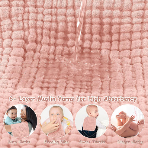 Looxii 100% Cotton Muslin Burp Cloths Large 20''x10'' Extra Soft and Absorbent 6 Pack for Boys and Girls Shell Pink