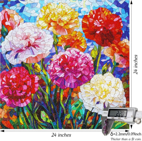Bgraamiens 1000 Pieces Carnation Stained Glass Puzzle for Adults, Blooming Flowers Art Challenge
