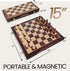 15" Set 2 Magnetic Wooden Chess - Folding Portable Travel Chess Board - Hand Carved Pieces - Foam Storage Slots - Extra