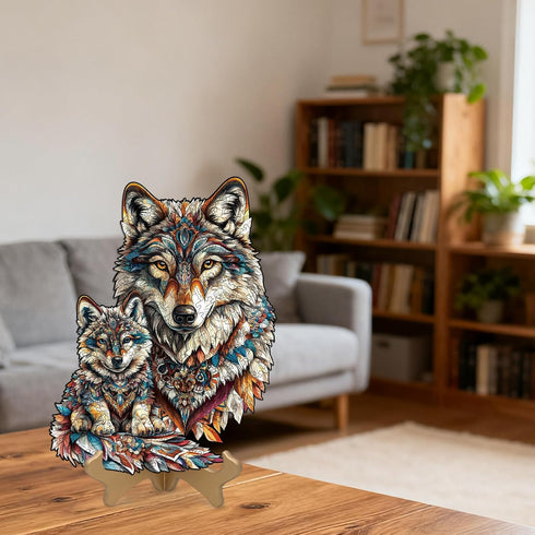 500 5MM (14.9"*18.5") Ruikiyart Wolf Piece Puzzles for Adults, Wolf Cub Wooden Jigsaw Puzzles, Animal Unique Shaped