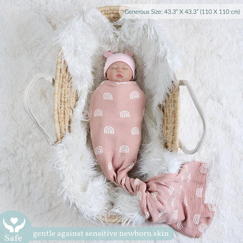 Meracorallo Muslin Swaddle Blanket, 100% Organic Cotton Receiving Blanket Soft and Breathable Swaddle Wrap for Baby Boys and Girls, Rainbow by Meracorallo