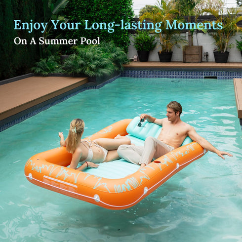 Inflatable Tanning Pool for Adults, Tanning Pool with Pillow Lounger Float and Cup Holders, Orange X-Large for Backyard