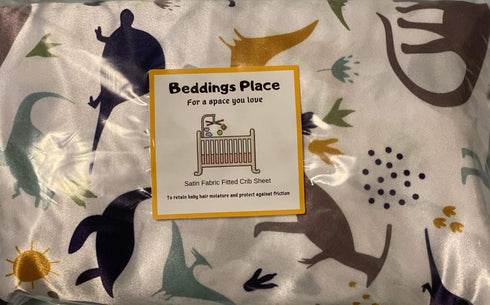 Satin Fitted Crib Sheet for Baby, Dinosaur Design, Size 52 x 28 inches, Retains Hair Moisture for Toddler Bed