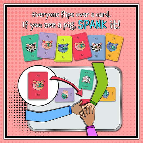 Spank The Pig!, Hilarious & Fun Family Card Game for Kids, Teens & Adults, Funny Fast Paced Games for 2-7 Players