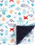 Hudson Baby Unisex Baby Plush Blanket with Furry Binding and Back, Sea