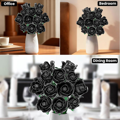 XGSHJ Set 12 Pack Black Rose Bouquet Building for Girls & Boys - Botanical Collection Gift for Easter Basket Artificial