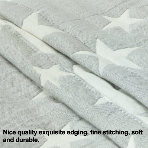 NTBAY 3 Layer Toddler Blanket, Muslin Cotton Jacquard, Lightweight Thermal Baby Blanket, 30"x40", Grey Star, Super Soft