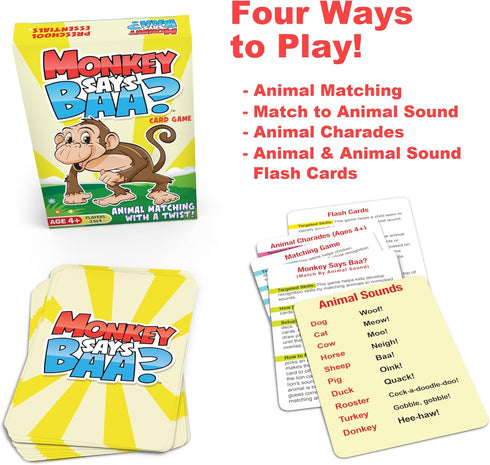 Monkey Says Baa? Animal Matching Game for Kids Ages 4+, Traditional Matching or Mimicked Sounds