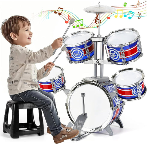 Kids Drum Set, Drum Set for Toddlers with Stool Upgraded Plastic Rock