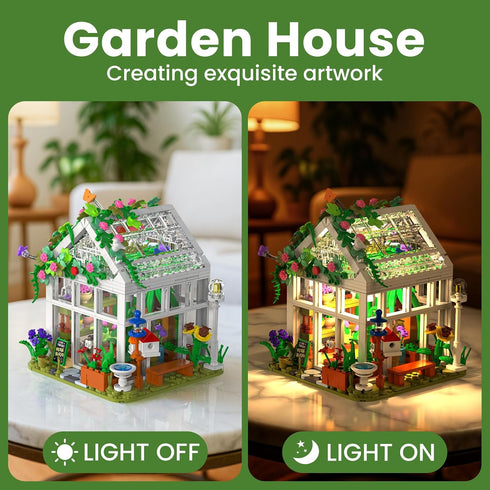 Set Sets 8+ (779 GEVINST Flower House for Adults Building with Led Light, for Home Display Decoration, Greenhouse Model